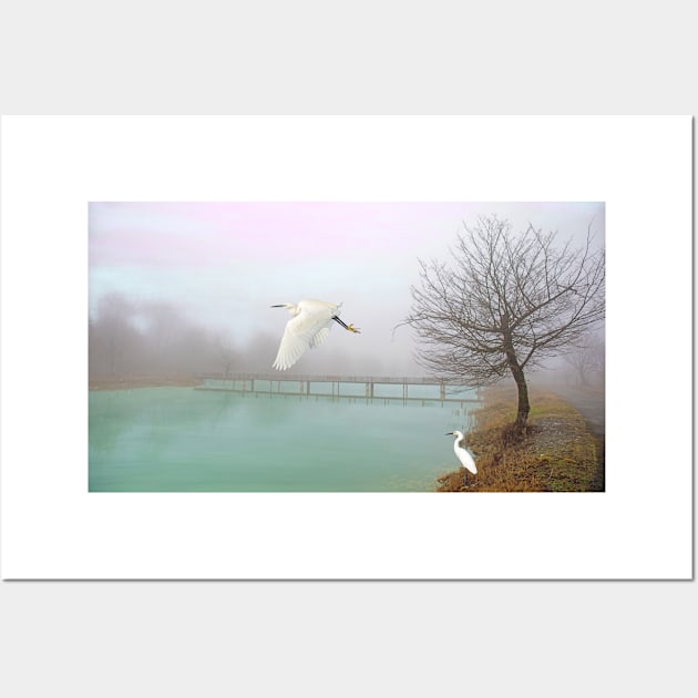 Snowy Egrets at the Bridge Wall Art by lauradyoung